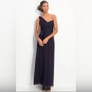 Amsale Navy Blue Chiffon One-Shoulder Gown for Weddings
